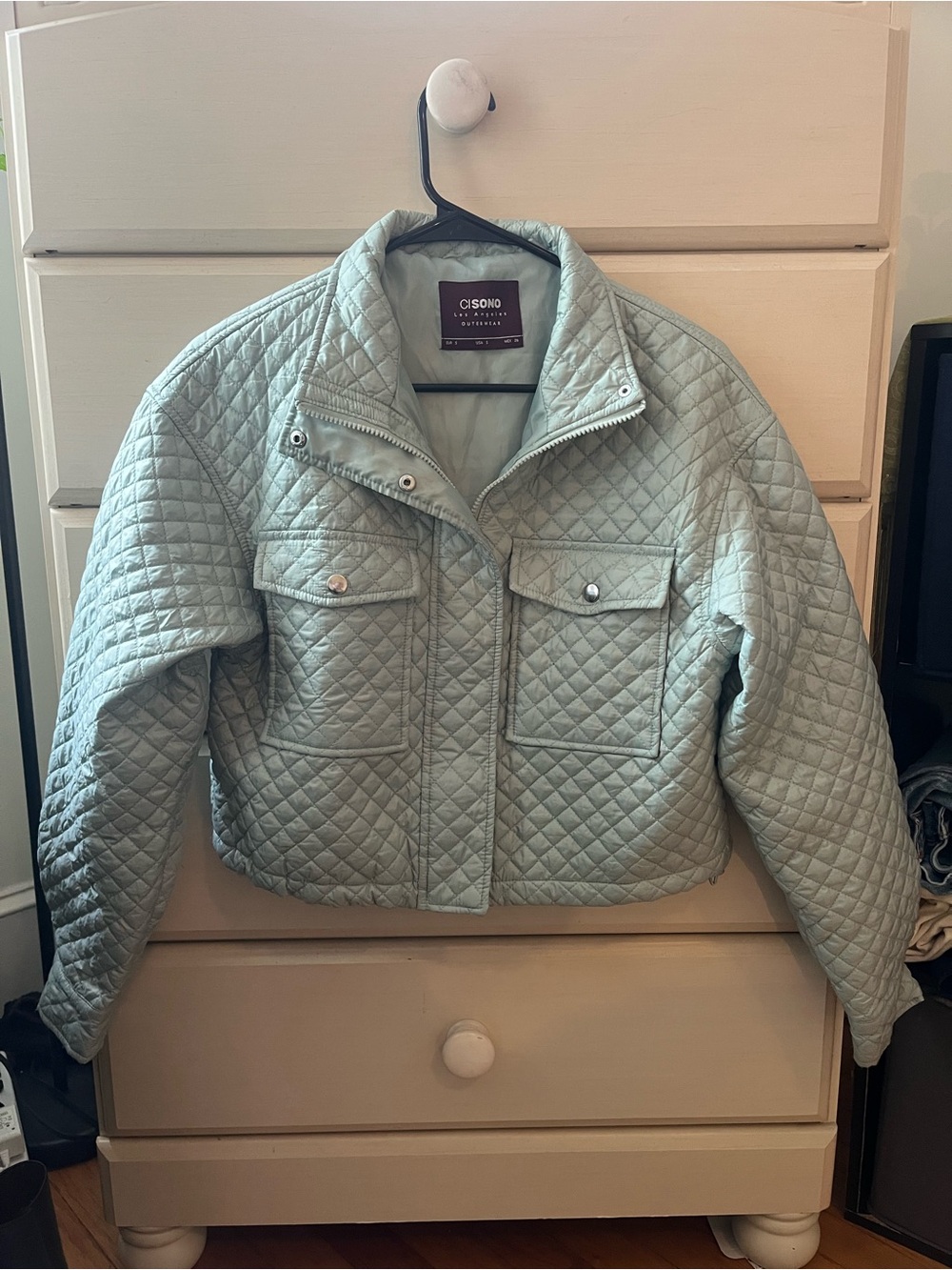 Ci Sono Quilted Cropped Puffer Jacket - Mint